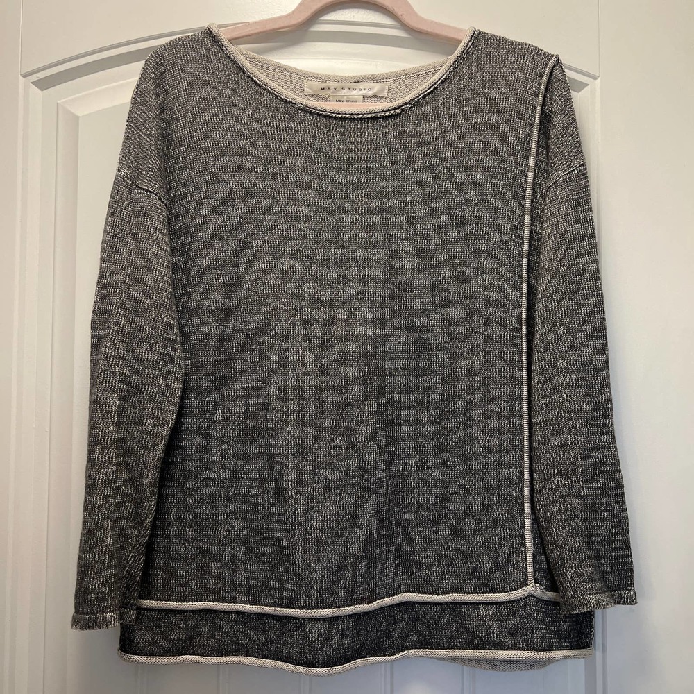 Max Studio Women’s Minimalist Long Sleeve Crewneck‎ Pullover Sweater Size S Gray